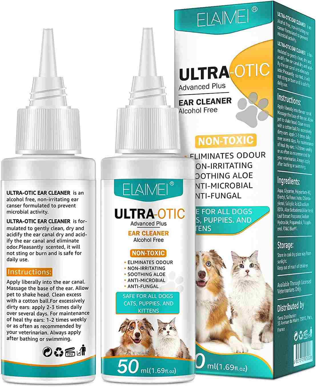 SUPSERSR Dog Ear Cleaner, Dog & Cat Ear Cleaning Solution,Pet Ear Wash Cleaner Stop Ear Itching, Infections Treatment & Controlling Odor