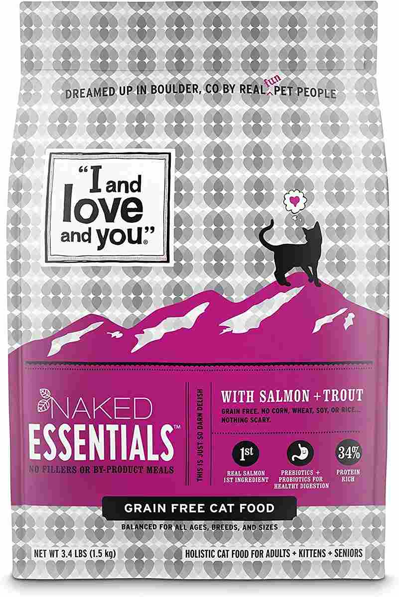 I AND LOVE AND YOU Naked Essentials Dry Cat Food - Grain Free Kibble (Variety of Flavors), Salmon + Trout, 3.4 Lb