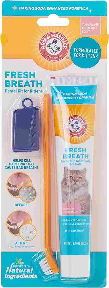 Arm & Hammer Fresh Breath Dental Kit for Kittens Cat Toothbrush and Toothpaste with Baking Soda Cat Oral Care Cat Dental Kit for Kittens in Tuna Flavor & Fresh Mint Scent for Cat Teeth Cleaning