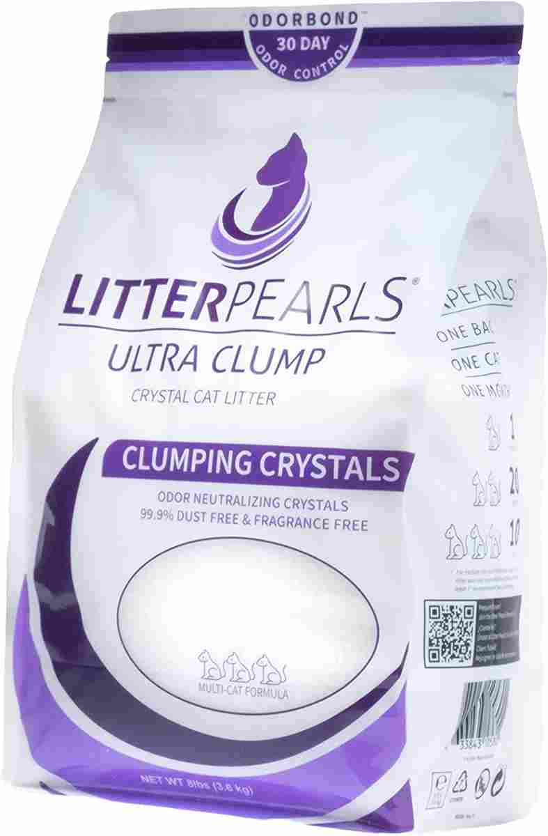 Litter Pearls Ultra Clump Unscented Crystal Clumping Cat Litter 8lb,White and Clear Crystals,10580