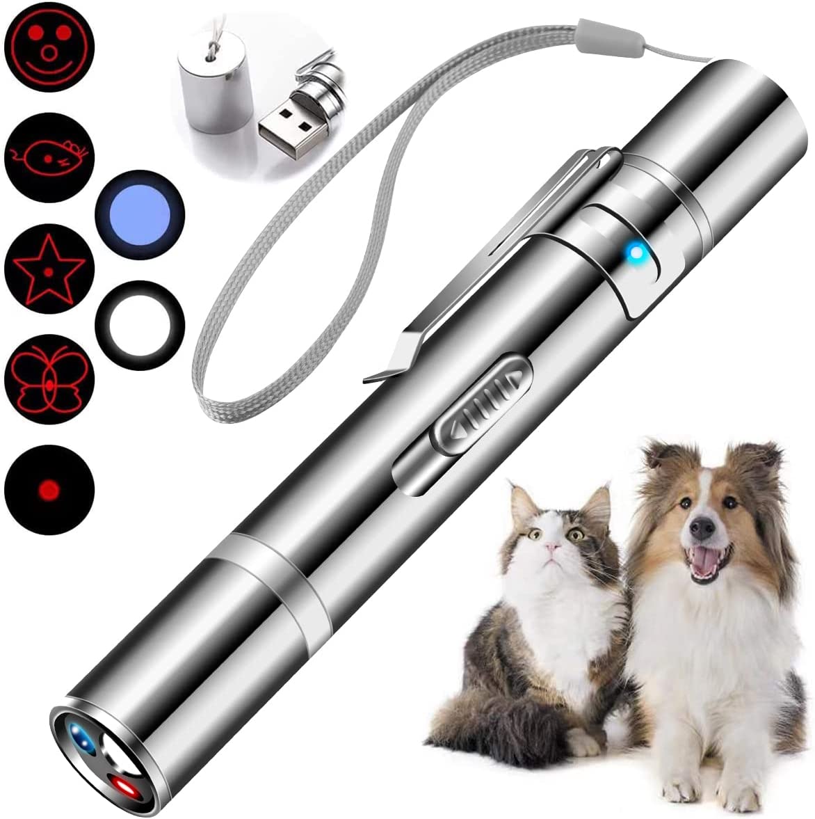 Cowjag Cat Toys, Laser Pointer with 7 Adjustable Patterns, USB Recharge Laser, Long Range and 3 Modes Training Chaser Interactive Toy, Dog Laser Pen Toy