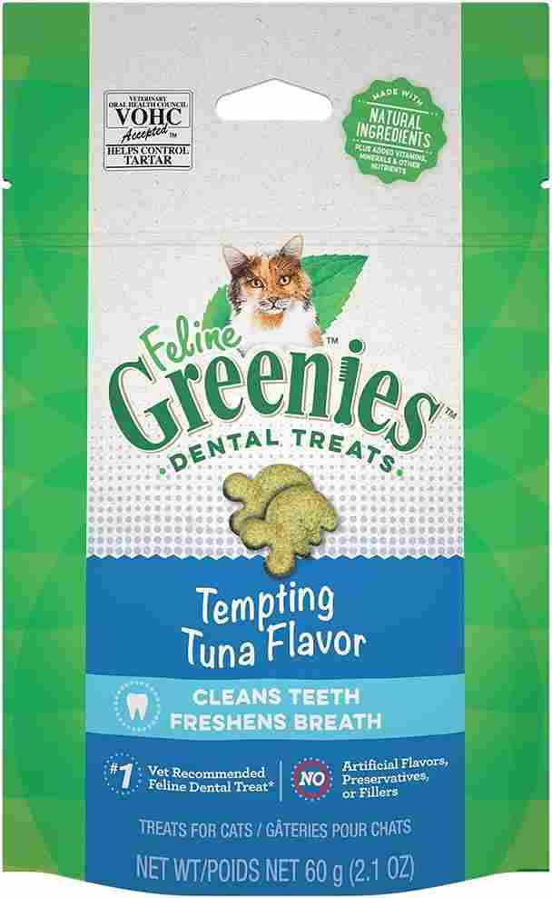 FELINE GREENIES Natural Dental Care Cat Treats Tempting Tuna Flavor, 2.5 oz. Pouch