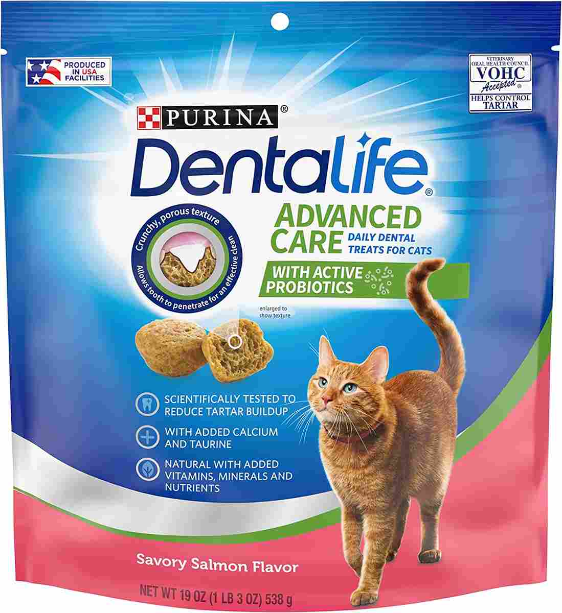Purina DentaLife Made in USA Facilities Cat Dental Treats, Savory Salmon Flavor - (4) 19 oz. Bags