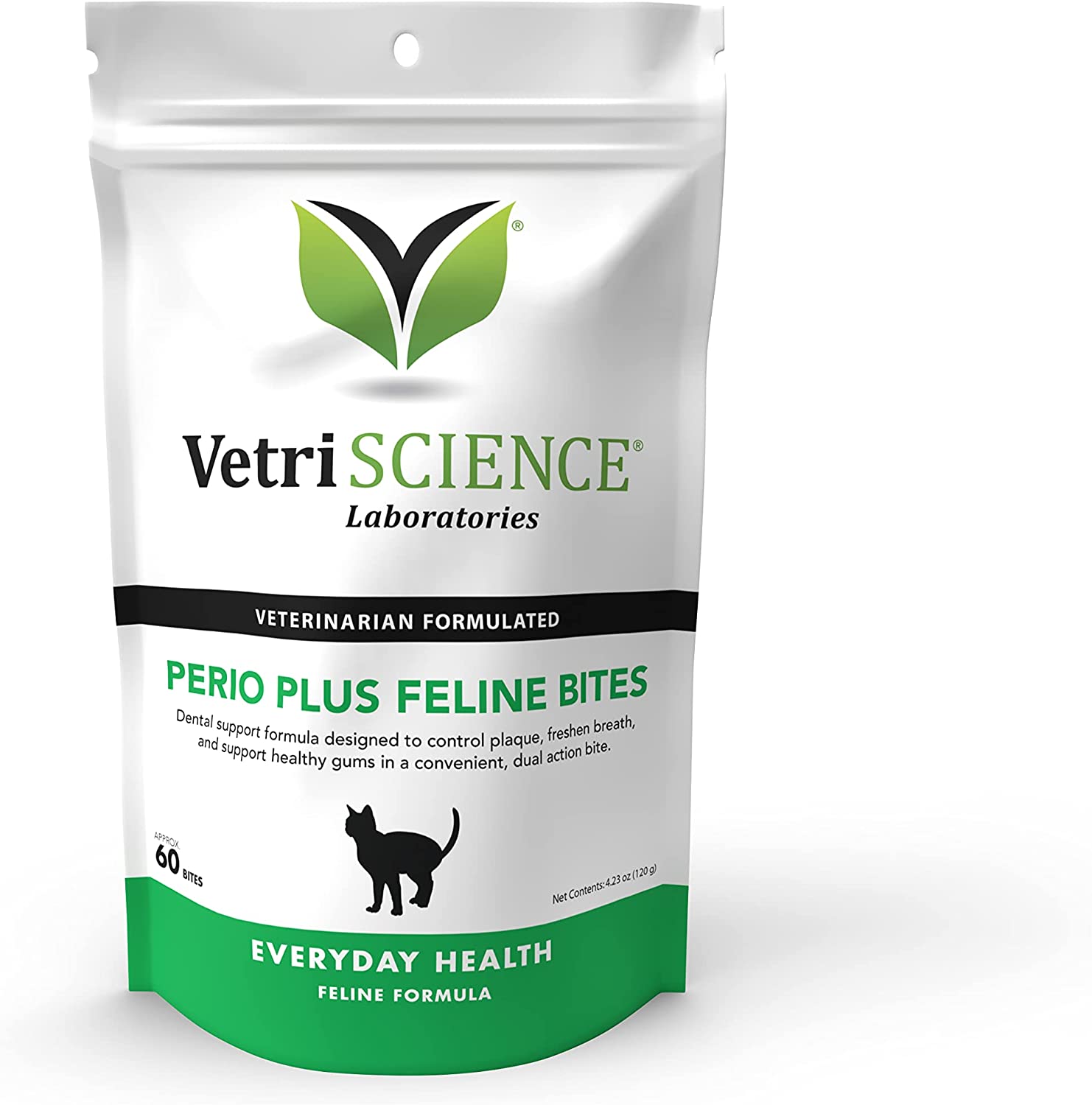 VETRISCIENCE Perio Plus Crunchy Teeth Cleaning Treats for Cats - Fresh Breath and Gums - Plaque Control - Vet Recommended, Green, 60 Chews (090041B.060)