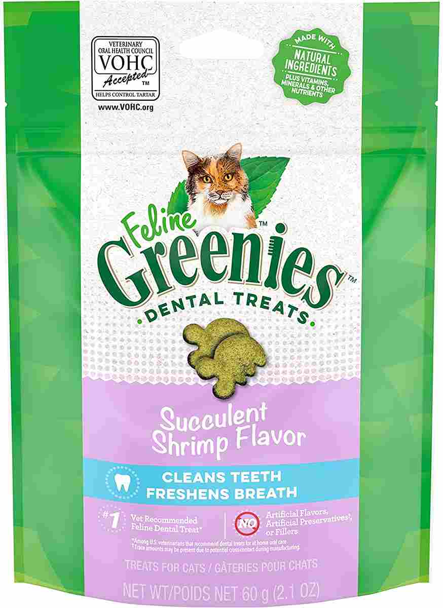 Greenies Feline Adult Natural Dental Care Cat Treats, Succulent Shrimp Flavor, (10) 2.1 oz. Pouches
