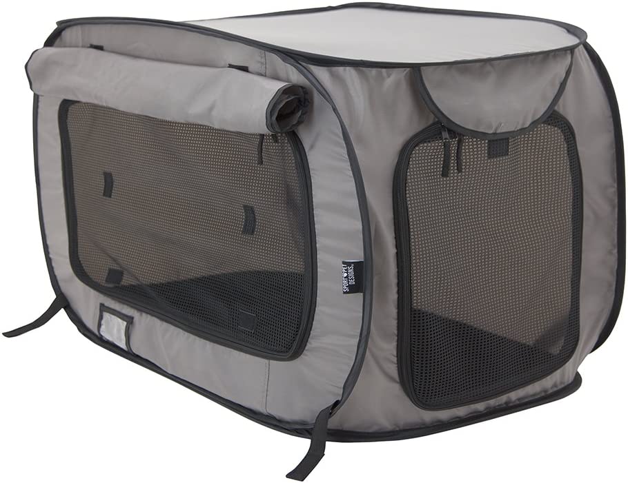 SportPet Designs Large Pop Open Kennel, Portable Cat Cage Kennel, Waterproof Pet bed, Carrier Collection