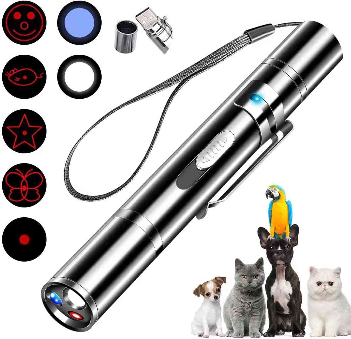 Danigh-buy Cat Pointer Toy,Dog Laser Pointer,7 Adjustable Patterns Laser ,Long Range 3 Modes Training Chaser Interactive Toy,USB Recharge