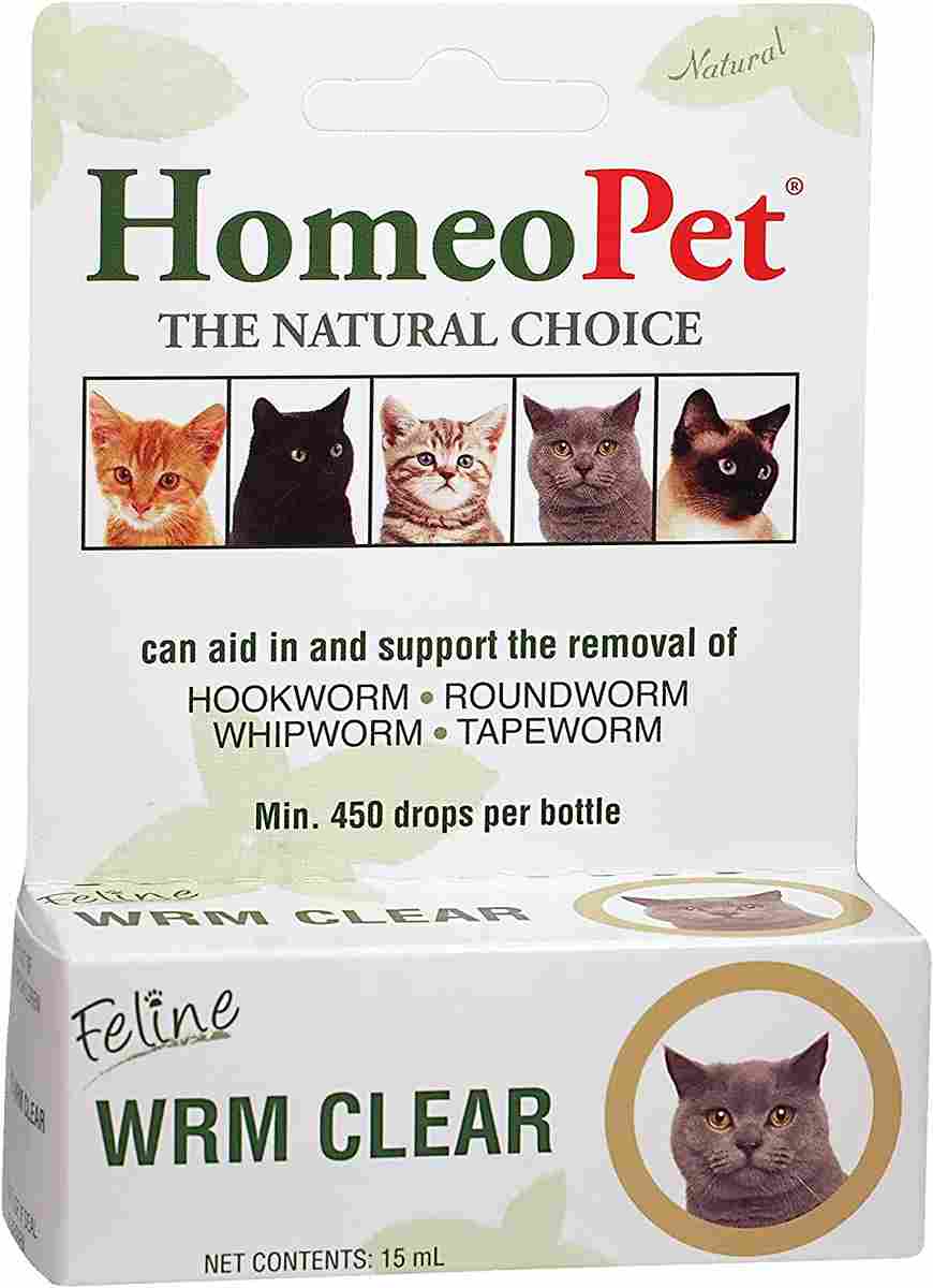 HomeoPet Feline WRM Clear, Natural Tapeworm, Whipworm, Roundworm, and Hookworm Medicine for Cats, 15 Milliliters