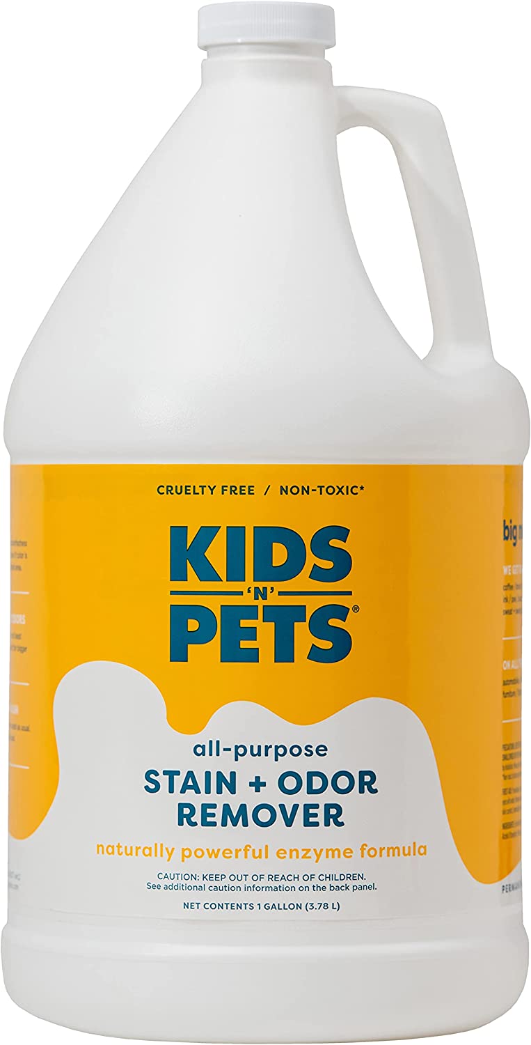 Roll over image to zoom in        4 VIDEOS KIDS 'N' PETS - Instant All-Purpose Stain & Odor Remover – 128 fl oz (Packaging May Vary) - Permanently Eliminates Tough Stains & Odors – Even Urine Odors - No Harsh Chemicals, Non-Toxic & Child Safe
