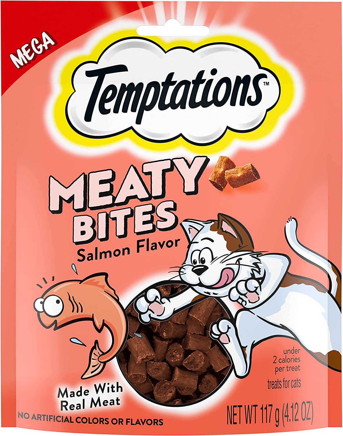 Temptations Meaty Bites, Soft and Savory Cat Treats, Salmon Flavor, 4.12 oz. Pouch