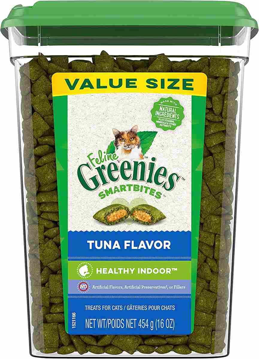 FELINE GREENIES SMARTBITES HEALTHY INDOOR Natural Treats for Cats, Tuna Flavor, 16 oz. Tub