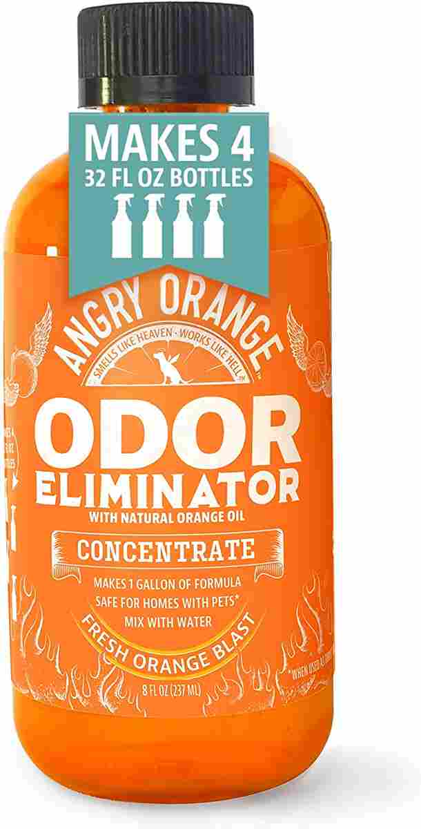 Angry Orange Pet Odor Eliminator for Home - 8oz Dog and Cat Pee Smell Remover for Carpet, Grass, Tile and Furniture - Citrus Concentrate, Makes 128oz of Liquid