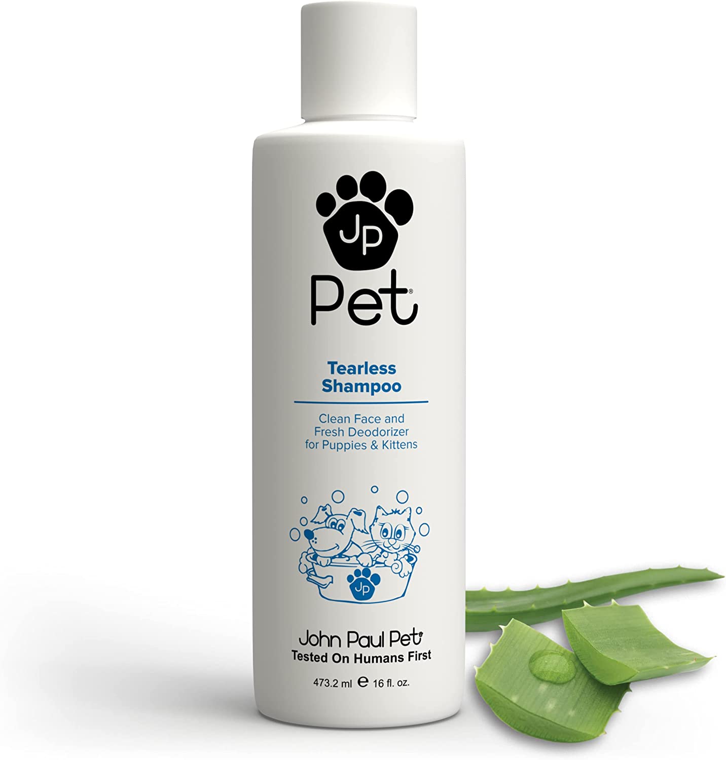 John Paul Pet Tearless Odor Absorbing Shampoo, Clean and Fresh Low PH Formula for Puppies, Dogs, Kittens and Cats, 16-Ounce, Clear