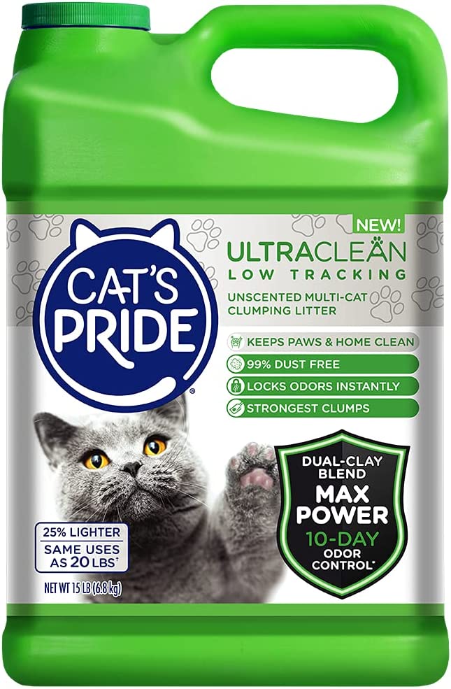 Cat's Pride Max Power UltraClean Low-Tracking Multi-Cat Clumping Litter 15 Pounds, Unscented