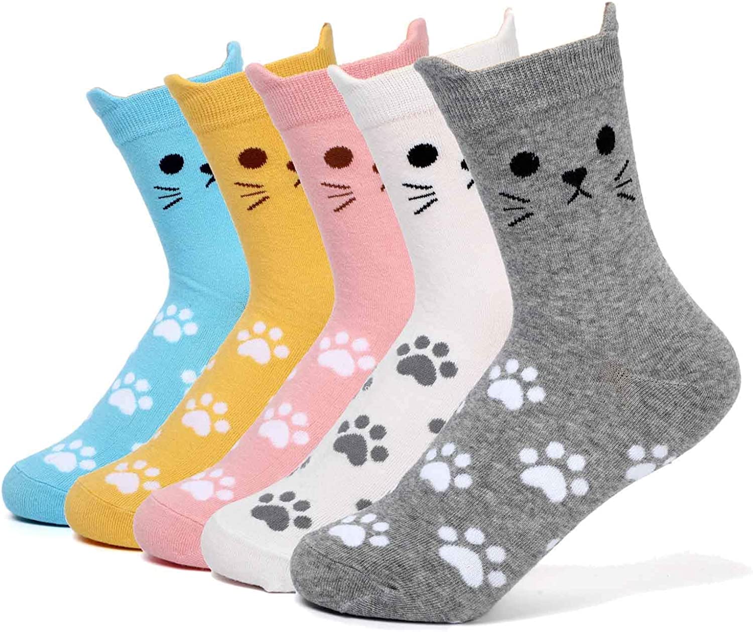 DOBIKULU Womens Grils Cute Animal Socks, Dog Cat Socks, Novelty Funny Crew Sock, Animal Gifts for Women Dog and Cat Lovers
