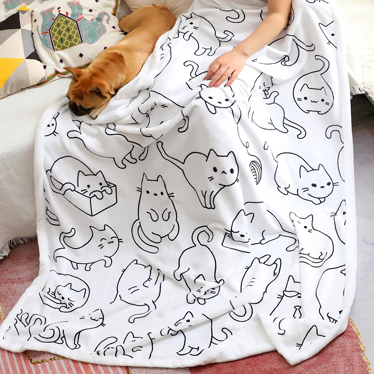 Sviuse Cat Blanket Animals Pet Pattern Throw Blanket Cat Lover Gifts Flannel Soft Warm Cozy Fuzzy 50"x60" Throw for Kids and Adults