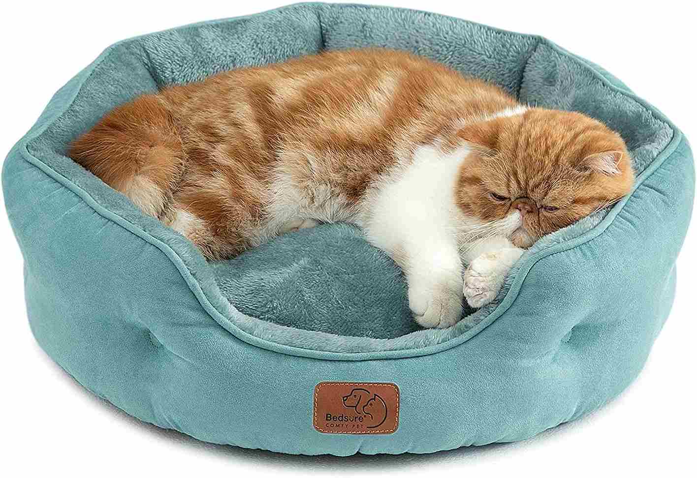 Bedsure Small Dog Bed for Small Dogs Washable - Round Cat Beds for Indoor Cats, Round Pet Bed for Puppy and Kitten with Slip-Resistant Bottom, Blue, 20 Inches