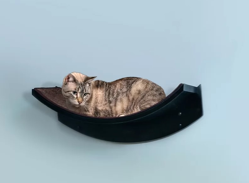 Lotus Leaf Cat Shelf - Wall-Mounted Wood Cat Furniture with Replaceable Carpet, Holds Up to 50 Lbs
