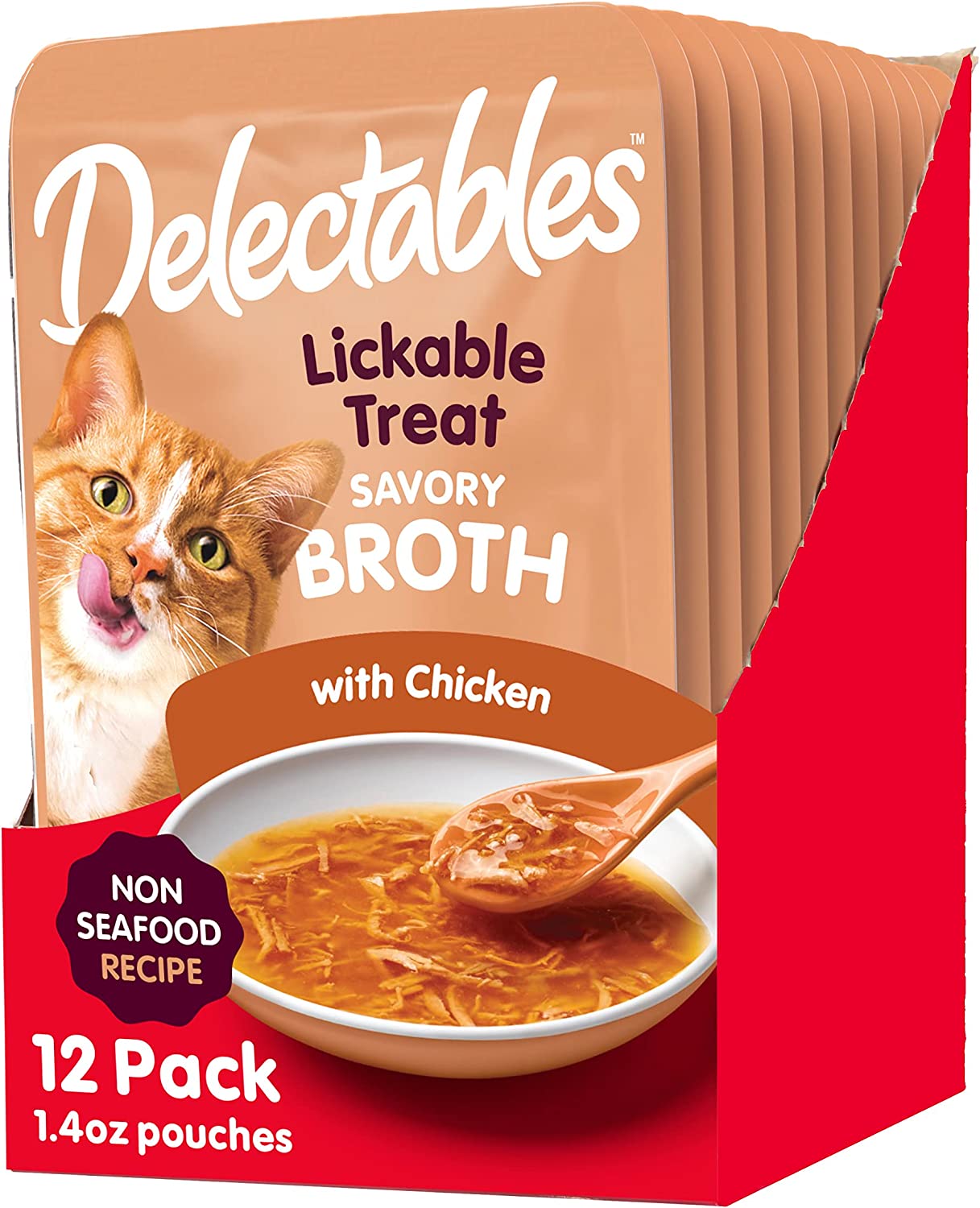 Hartz Delectables Savory Broths Lickable Wet Cat Treats for Adult & Senior Cats, Non-Seafood Chicken, 1.4 Ounce (Pack of 12)