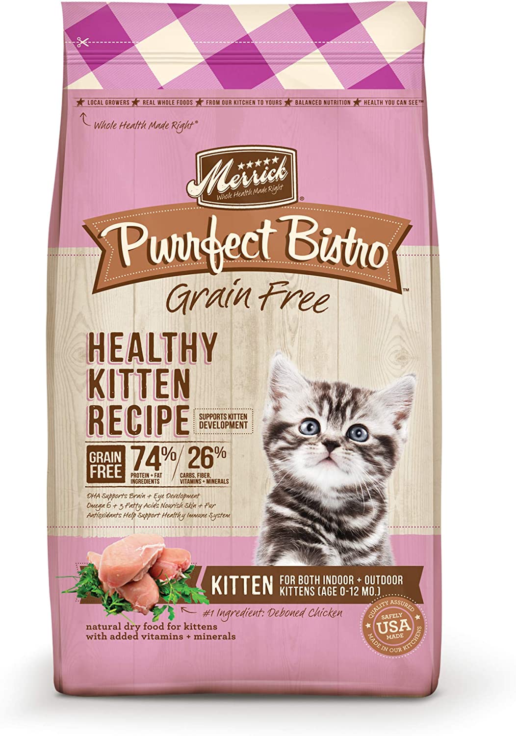 Merrick Purrfect Bistro Grain Free Cat Food, Dry Cat Food, Healthy Kitten Food Recipe - 7 lb. Bag
