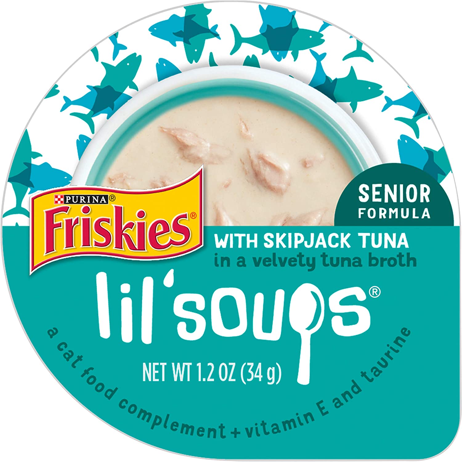 Purina Friskies Natural, Grain Free Senior Broth Wet Cat Food Complement, Lil' Soups Skipjack Tuna - (8) 1.2 oz. Tubs