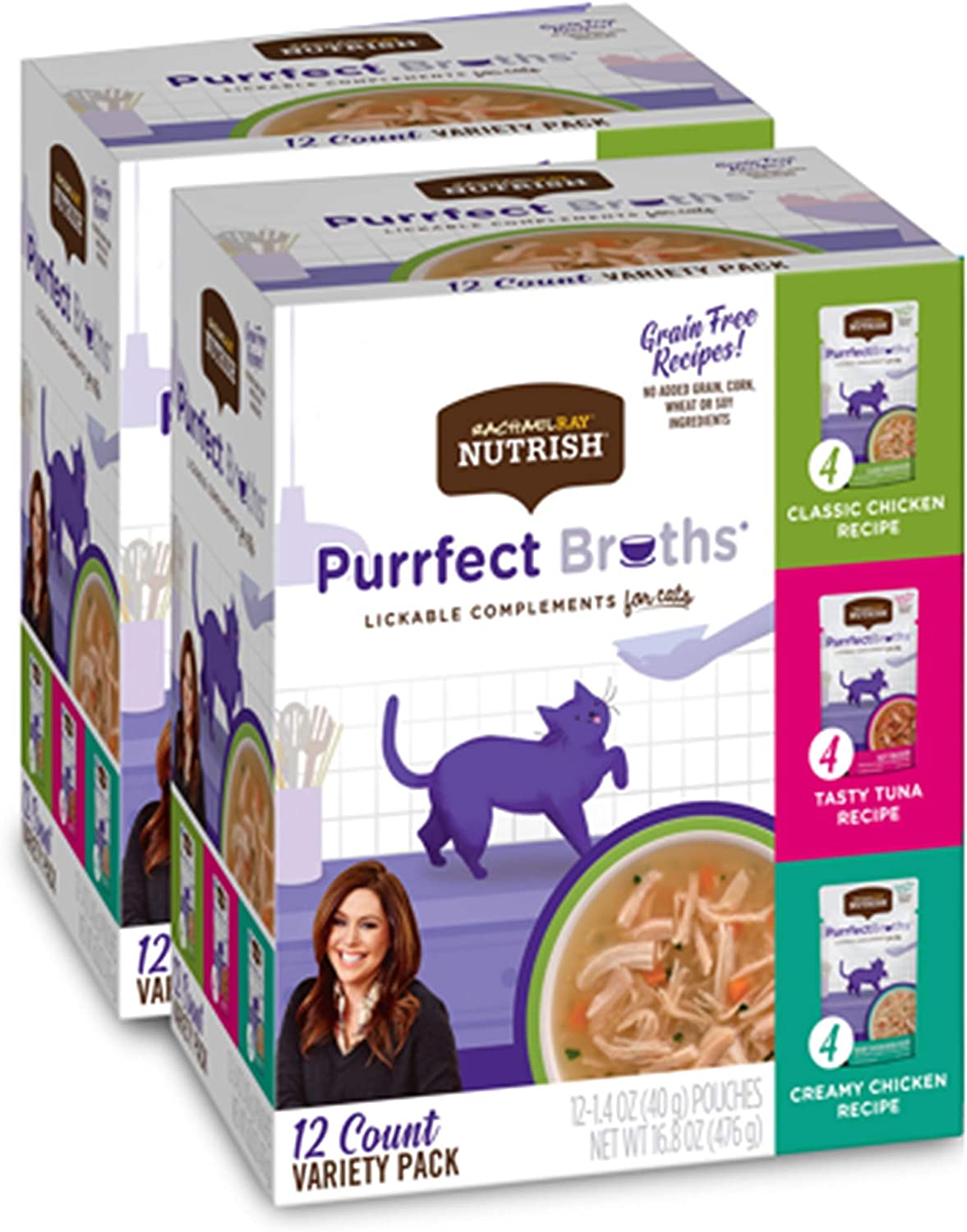 Rachael Ray Nutrish Purrfect Broths Natural Wet Cat Food, Variety Pack, 1.4 Ounce Pouch  (Pack of 24), Grain Free