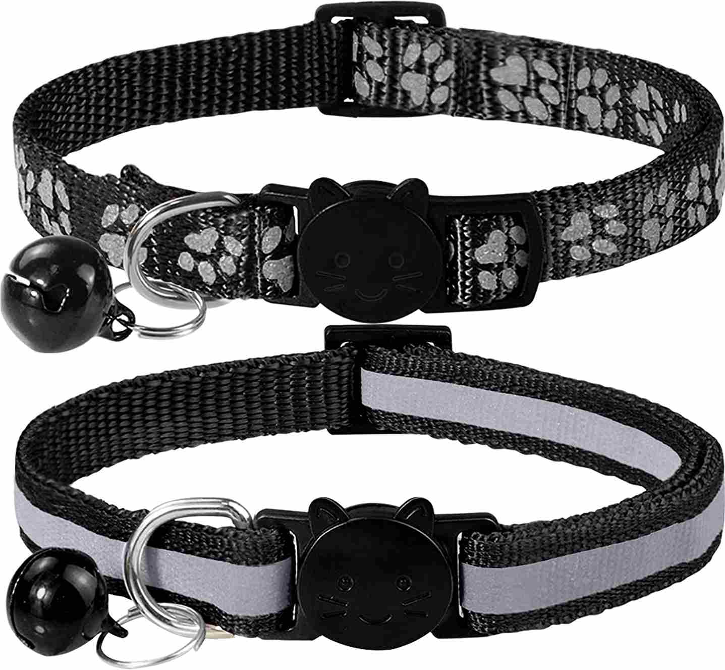 Taglory Reflective Cat Collars Breakaway with Bell, 2-Pack Girl Boy Pet Kitten Collar Adjustable 7.5-12.5 Inch, Black
