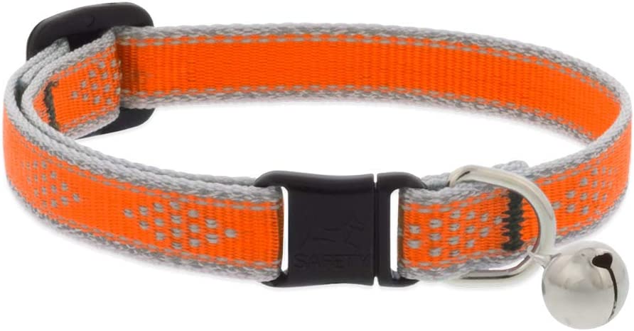 Lupine Reflective Cat Safety Collar with Bell 1/2" Wide Orange Diamond Adjusts 8" to 12"