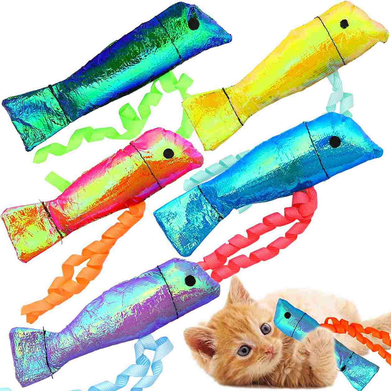 Youngever 15 Pack Crinkle Catnip Cat Toys, Cat Interactive Toys, Catnip Kitten Toys, Crinkle Catnip Fish for Cat, Puppy, Kitty, Kitten, 15 Assorted Colors