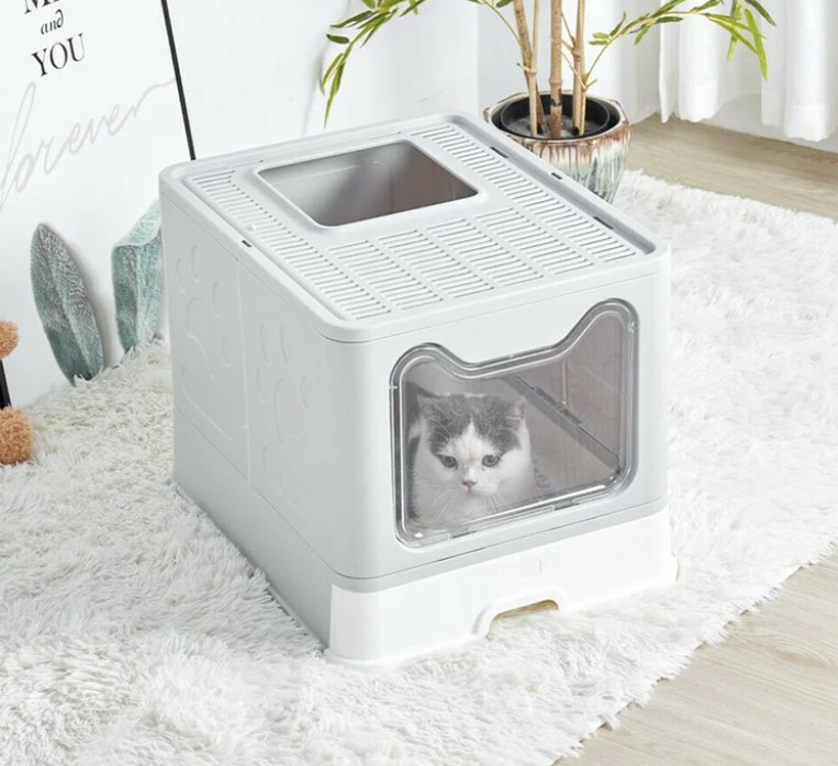 Foldable Plastic Cat Litter Box Top Entry Type Anti-Splashing With Lid/ Scoop