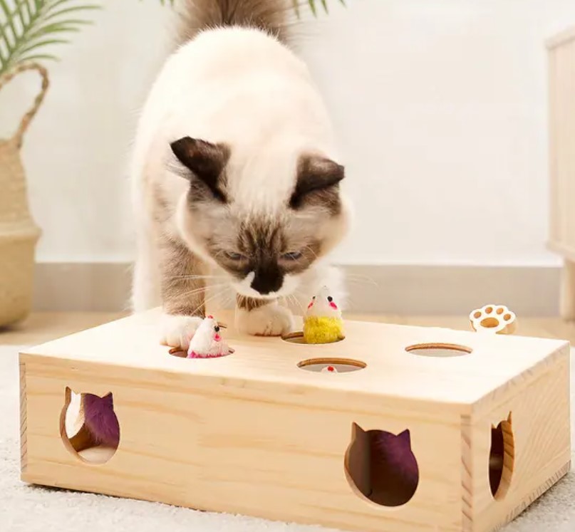 Solid Wood Cat Toys Interactive Whack-a-mole Catch Mice Game Toy