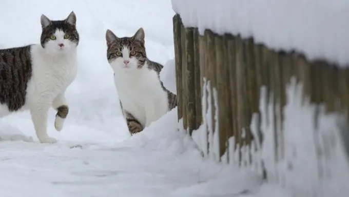 feral cats in snow