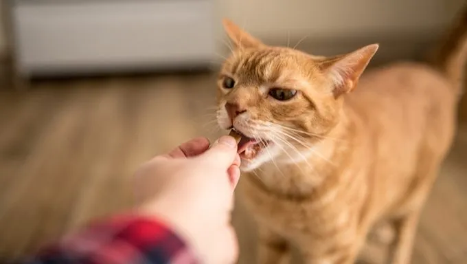 cat getting a treat