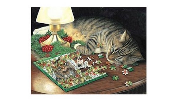 Cat napping on jigsaw