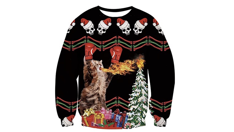 cat breathing fire sweater