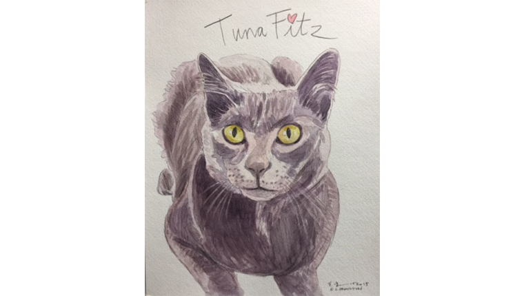 gene's watercolor of a cat named tuna fitz