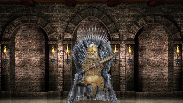 cat on iron throne from game of thrones