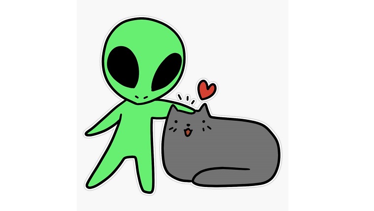 alien petting cat sticker