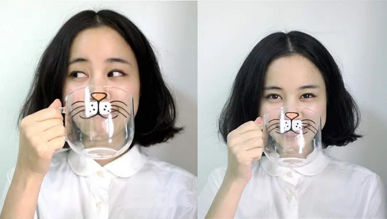 cat face glass mug