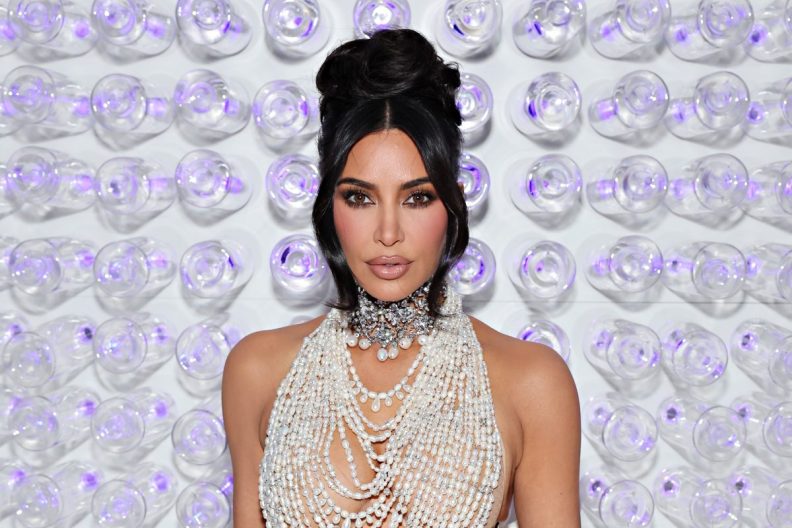 close-up of Kim Kardashian at the 2023 Met Gala